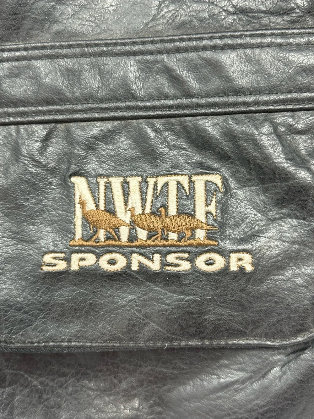 Vintage National Wild Turkey Federation Sponser Duffel Bag Black Leather Rare!!